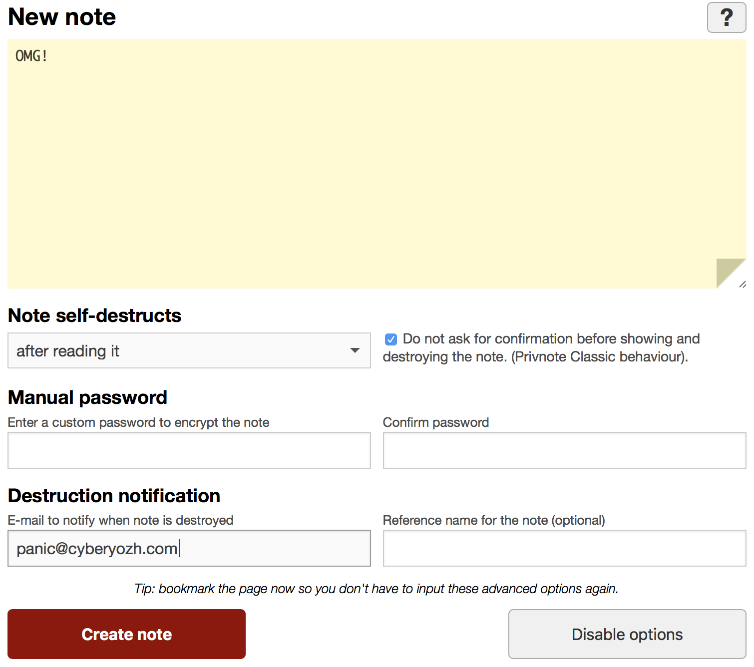 Privnote: An Online Note-Taking Service That Can Delete Its Own Content